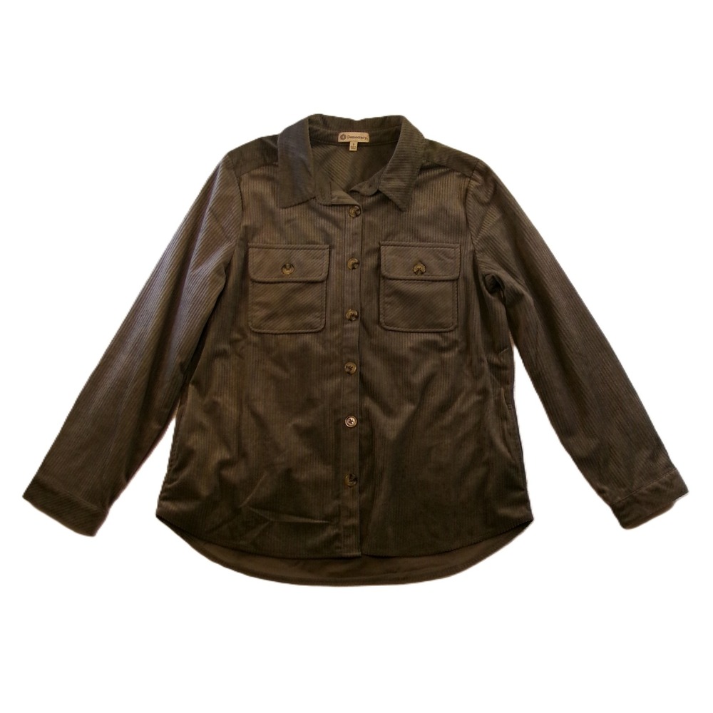 Democracy Corduroy Button Down Shirt Womens Small Olive Green‎ Ribbed
